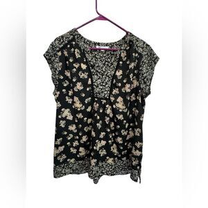 DR2 bohemian flowy floral tunic top with ladder lace detail size XL